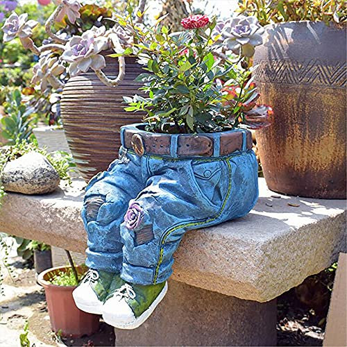 AMhomely Plant Pots Flowerpot Garden Flower Planters Indoor Outdoor Large Plastic Round Plant Pot Flower Pot Planter Garden Decoration Antique Denim Pants Resin Flower Pot Ornaments (A)