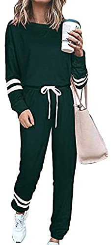 BUOYDM Tuta Donna Due Pezzi Sportive Completa Set Pullover + Pantaloni Casual Pigiama Casa Tempo Libero Yoga Sportswear (Verde, XXL)