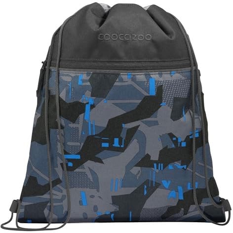 coocazoo Turnbeutel „Blue Craft”, schwarz-blau, mit Reißverschlussfach und Kordelzug, reflektierende Elemente, Schlaufen zur Befestigung am Schulrucksack, 10 Liter, ab der 3. Klasse