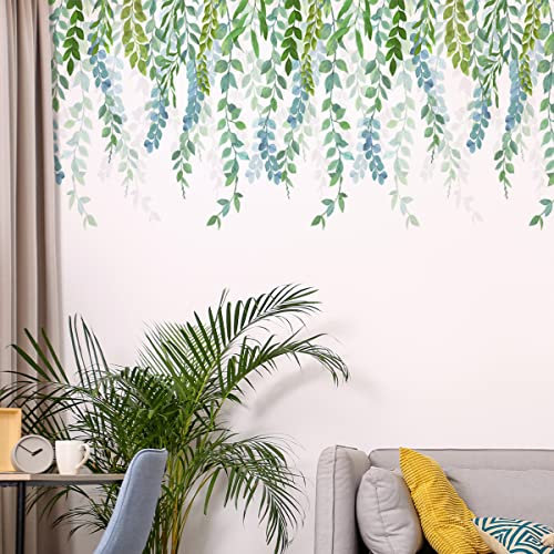Tropicaux Plante Feuille Autocollants, Stickers Muraux Verte Pendaison Vigne Autocollant Mural, Lierre Feuilles Plantes Décoration Murale Convient pour Chambre à Coucher, Salon, Bureau