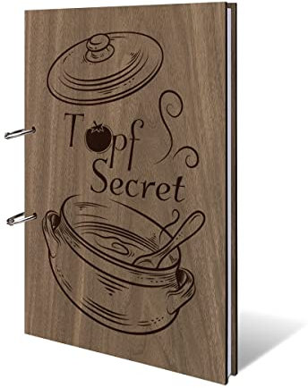 Rezeptbuch Kochbuch Nussbaum Amerikanisch Ringbuch mit Holzcover 72 Blatt | 144 Seiten DIN A4 hoch - Topf Secret