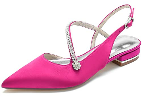 Donne cristalli di raso appartamenti di nozze per sposa punta Prom sera formale partito Slingback scarpe, Fucsia, 41 EU