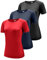 Boyzn Women's 3 Pack Short/Long Sleeve Workout Running Shirts, UPF 50+ Sun Protection Shirts, Athletic Exercise Gym T-Shirts-Black/Navy/Red(Short Sleeve)-XL