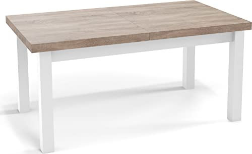 WFL GROUP Moderner Rechteckiger Ausziehbarer Esstisch - Platzsparend - Weißen Holzbeine - 160 bis 210 cm - Hergestellt in EU - 160 x 90 cm - Sonoma Eiche