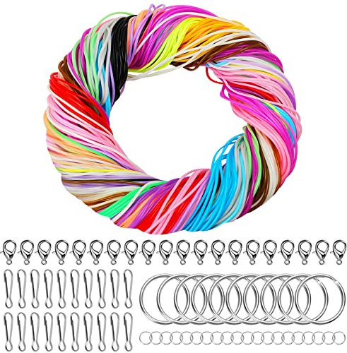 Ticeed 260 Scoubidou Bänder Set Flechtschnüre Scooby DOO Bänder Plastikschnüre mit 200 TLG. 20 Schlüsselring 20 Ring und 20 Haken für DIY Kunstwerk Schmuck Handarbeit Armbänder Halskett (20 Farben)