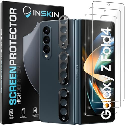 Inskin Tempered Glass for Samsung Galaxy Z Fold 4 Screen Protector (7.6”, 2022) - 3+3 Set for Outer Screen & Camera, Auto-Align Frame, Plasma Coating, Case Friendly