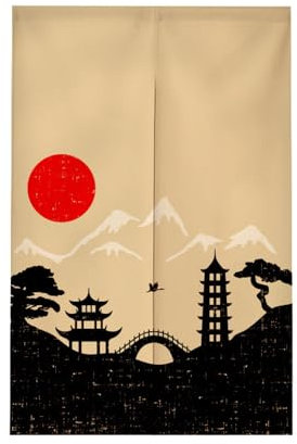 Surwin Rideau de Porte Japonais Long Tapisserie Motif de Fleurs de Cerisier Noren en Lin Fenêtre Rideaux Panneau Tenture Tapisserie Décoration (90x180cm,Style Chinois)
