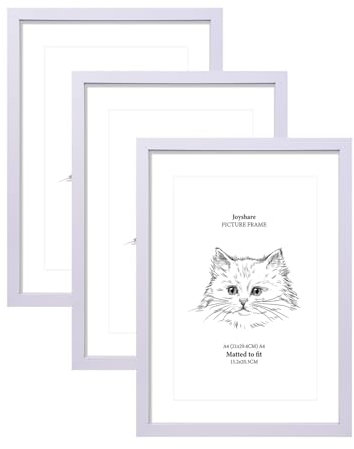 Joyshare Bilderrahmen A4 Weiß, 3 PACK mit Passepartout MDF Holzrahmen DIN A4 21x27.9 cm Weiß Bilderrahmen, Hochklar Acrylglas Moderner Fotorahmen, ideal für Fotos/Bilder/Kunstwerke, Wechselrahmen