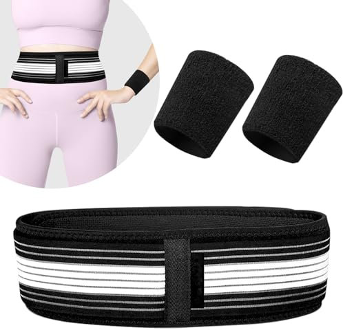 Sacroiliac SI Joint Hip Belt with 2 Wrist Braces, Durable Anti-Slip Lower Back Support Brace Belt for Women & Men, Breathable Pain Relief Device for Back, Sciatica, Pelvis, Lumbar, Nerve and Leg Pain