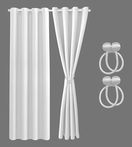 Cozyor 2X blickdichte Vorhänge + 2X Raffhalter mit Magnet, Thermogardine gegen Kälte, weiß Purity, Gardine mit Ösen für Schlafzimmer, Wohnzimmer, Kinderzimmer 175x135 cm