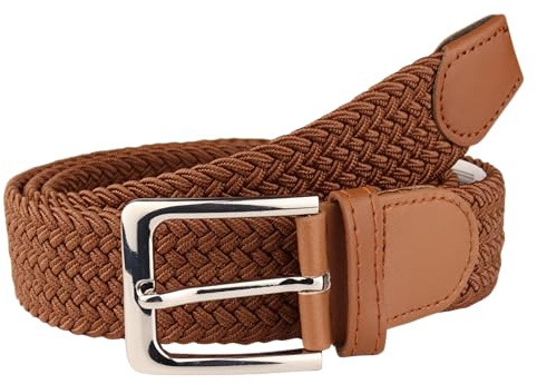MIRROSI® Flechtgürtel Elastischer Stoffgürtel Flechtgürtel für Damen und Herren (3,5CM Breit, Atemungsaktiv, Super Weich) Geflochtener Stretchgürtel Dehnbarer Gürtel UNISEX (Braun 120cm)
