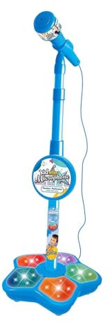 Harilla Kindermikrofon mit Ständer, Kinder Karaoke-Maschine mit Lichtern Musik zum Mitsingen und Blinkfunktion für Kinder ab 3 Jahren, Mädchen Jungen Geschenk, höhenverstellbar, Blau