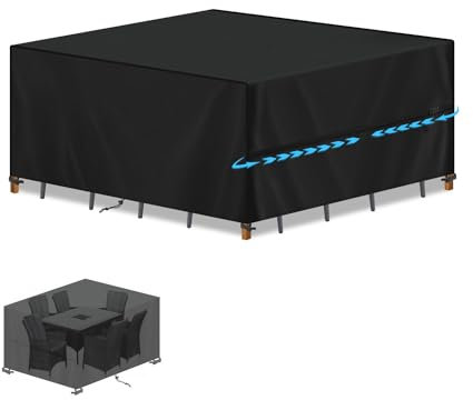 SIMPHAUS Housse de Table Jardin Rectangulaire Housse de Protection Table Jardin Exterieur Housse Extérieure Imperméable Mobilier Jardin Résistance au Vent Anti-UV 420D Oxford Tissu 150x120x90cm