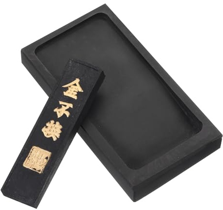PATIKIL 4-Zoll-Chinesischer Kalligraphie-Tuschestein mit Tuschestift, rechteckige Tuschestein-Schale für traditionelle Kalligraphie-Praxis Malen Zeichnen, Schwarz