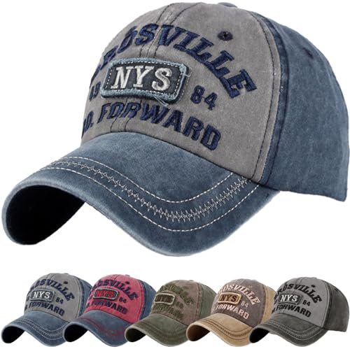 DURINM Cappellino Uomo con Visiera 100% Cotone Baseball cap Compleanno Uomo Regalo Berretto da Baseball Unisex Regolabile Cappello con Visiera Casuale (NYS - Blu Navy)