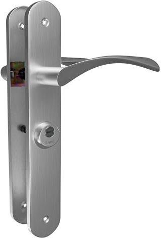 Amig - Manilla ISHI+Muletilla Modelo 46 - Acero con Acabado Níquel Cepillado - Para Puertas Derechas - 240 x 45 mm - Incluye 3 Llaves - Ideal para Interiores Requieren Privacidad