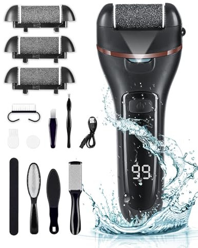 Electric Foot File 16 in 1 Hard Skin Remover Pedicure Set for Feet Callus Remover Foot Care Professional Kit for Dry Dead Skin Cracked Heels with 3 Replacement Rollers & 2 Speeds Battery Display