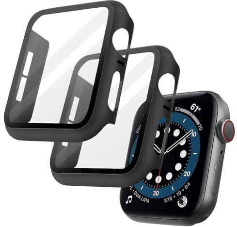 OFFCUP Transparente Fundas Apple Watch Series 6/SE/Series 5/Series 4 40mm, 2pcs Apple Watch Protector de Pantalla, HD Protección Completa Carcasa para iWatch (Negro)