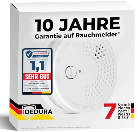 Rauchmelder 7er Set mit 10 Jahre Garantie BSI Zertifiziert nach DIN EN14604 inkl. 9V Batterie Rauchwarnmelder Brandmelder Feuermelder