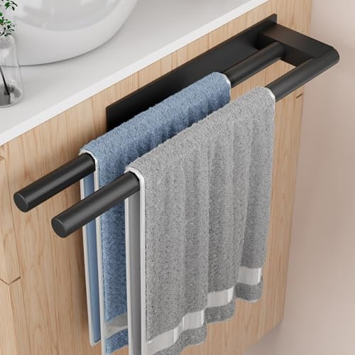Plainshe Porte-serviettes autocollant en acier inoxydable noir de 40 cm à coller sur le porte-serviettes mural pour salle de bain, toilettes, cuisine (style 1)
