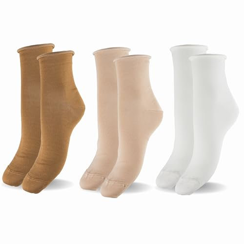 LEON D'ORO Calzini Senza Elastico Donna Cotone Leggero 3 Paia Calze Donna Filo di scozia Made in Italy (IT, Numero, 35, 41, Regular, Regular, 520-3 Paia ASS Natural)