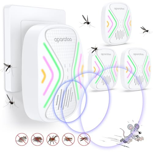 Ultrason Souris et Rats 360°, Repulsif Souris Ultrasons, Prise Anti Moustique avec lumière LED, Anti Souris Répulsif Souris Appareil Ultrason pour Anti Cafards, Souris, Mouches, Moustique