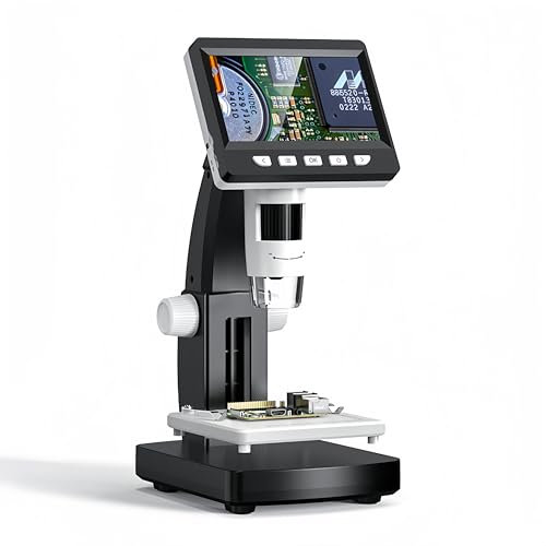 Microscope Numérique 50-1000X – Caméra Loupe 2MP 1080P avec Écran IPS HD 4,3 Pouces et 8 Lumières LED, Prend en Charge la Photo et L'enregistrement
