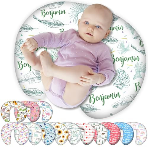 Personalisierter Stillkissenbezug mit Namen für Mädchen und Jungen, Stillkissen, Blätter