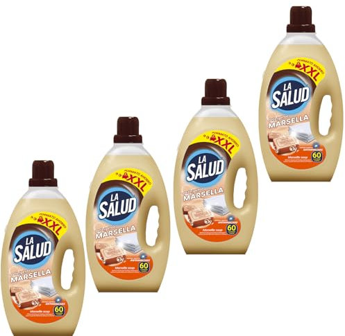 Pack de 4 Detergente Líquido Marsella 4L - 240 Lavados | Fórmula Tradicional para Ropa Blanca y Color | Limpieza Impecable y Colores Luminosos | A Mano y a Máquina