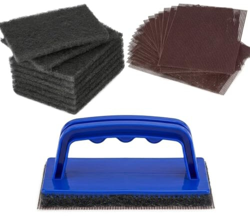 Kit de Limpieza de Parrilla y Plancha con Soporte para Pantalla/Almohadilla, 10 Almohadillas de Pulido, 20 Pantallas de Limpieza, Soporte Resistente al Calor para una Limpieza Segura y eficiente