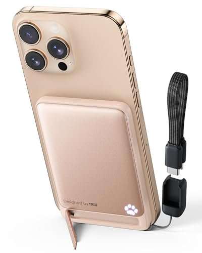INIU Qi2-zertifizierte 20W Magnetische Powerbank, 5000mAh Ultra Slim Externe Batterie, Travel Wireless Powerbank Schnellaufladung für iPhone 16 15 14 Pro Max Mag Safe Case, Rosa