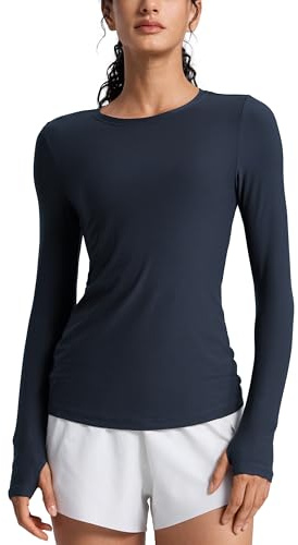 CRZ YOGA Cloudweight Crewneck Top | Workout, Light and Soft, Tight fit, Hip Length, Thumbholes, Long Sleeve Shirts for Women