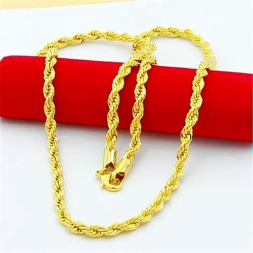 Collana placcata Oro 24K, Collana con Corda Intrecciata da 4 mm, Catena per Uomo e Donna, Regalo da 60 cm