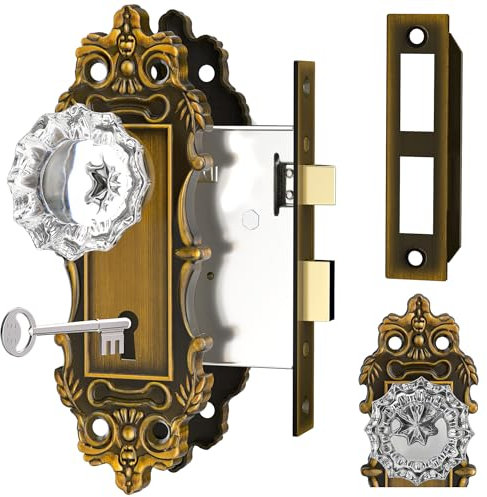 CEYMIO Gold Door Knobs Interior Mortise Lock Brass Door Knob Crystal Glass Door Handle Door Skeleton Key Locks for Bedrooms Bathroom