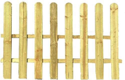 (Pack of 4) Natural Brown Picket Fence Panel - 3FT (L) X 3FT (H) Garden Wood Fence with Rounded Pickets, Pressure-Treated for Durability | Hand-Built Dog Fence for Potio and Garden