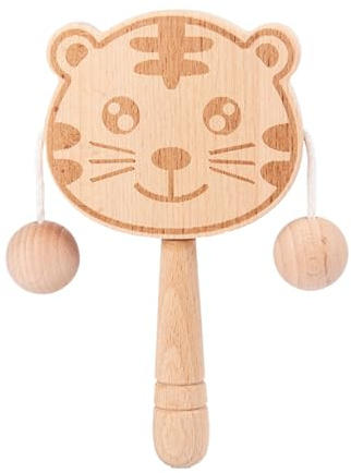 Holzrassel für Säuglinge Tigerform doppelseitig interaktiv leicht zu | Holz Babyrassel Sensorikspiel Frühentwicklung Motorik Hörstimulation visuelles Tracking für Bettchen Kinderwagen