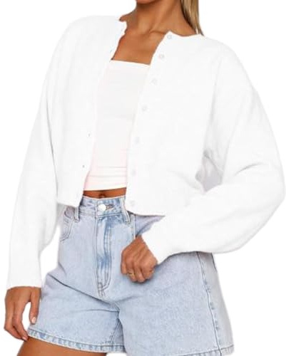Womens Y2K Cardigan Sweaters Long Sleeve Open Front Button Down Crop Sweater Solid Knit Pullover Fall Outfits Tops