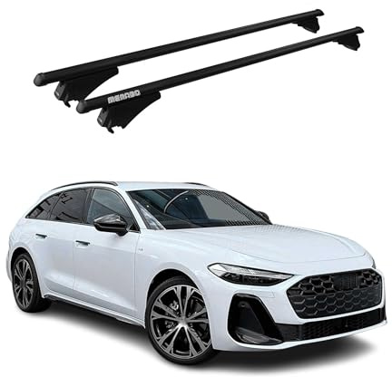 OMAC Menabo Dachträger für Audi A5 B10 Avant 2025-26 Aluminium 2tlg Schwarz | Abschließbar, bis 75 kg Traglast, für geschlossene Dachreling geeignet, Grundträger, Querträger