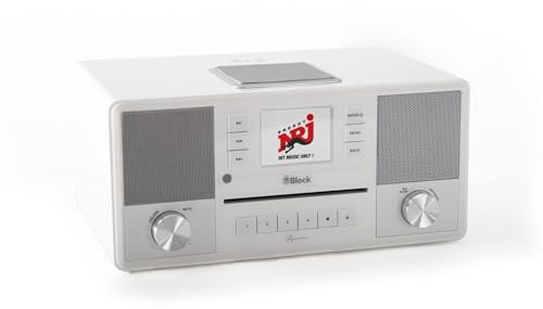 Block Aurora Smartradio - 36W mit Subwoofer - DAB+/UKW/Internetradio 30.000 Sender - WLAN 2.4/5GHz - Spotify Connect & Bluetooth - CD & USB - Wireless Charging - Farbdisplay dimmbar (Weiß)