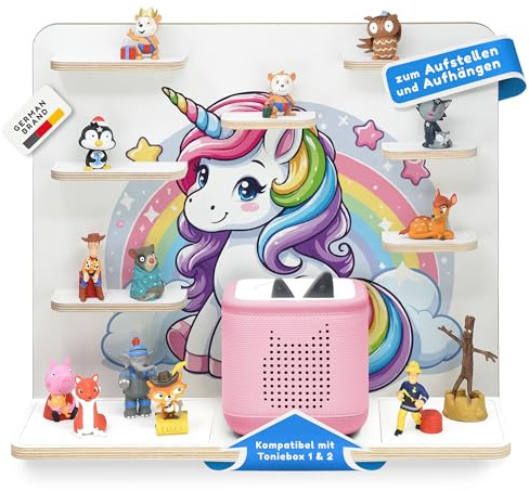 stadtecken Holzregal passend für Toniebox 2 I Geeignet für ca. 50 Tonies I Perfekte Aufbewahrung im Kinderzimmer I Regal zum Aufstellen oder Aufhängen (Einhorn Zauberwelt, Groß)