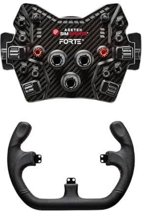 ASETEK Racing Forte GT Aluminum Button Box Bundle with 330 mm Open D Black Leather Wheel Rim for Clear Dash Visibility and GT and Road Sim Racing