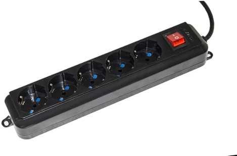Link LKMP05LN Mehrfachsteckdose mit 5 Universalsteckdosen ITA/Schuko 10/16 A - Stecker 16 A Überlastschutz, Schwarz