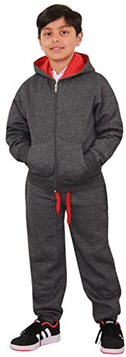 A2Z 4 Kids Plain Tracksuit Contrast - T.S Contrast Trim Charcoal Red 5-6