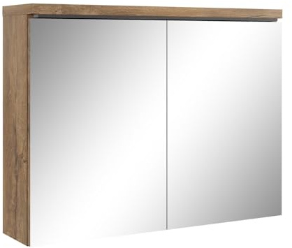 Badplaats Spiegelschrank Paso 80 x 60 cm Braun Eiche - Badezimmerschrank mit Spiegel und 2 Türen