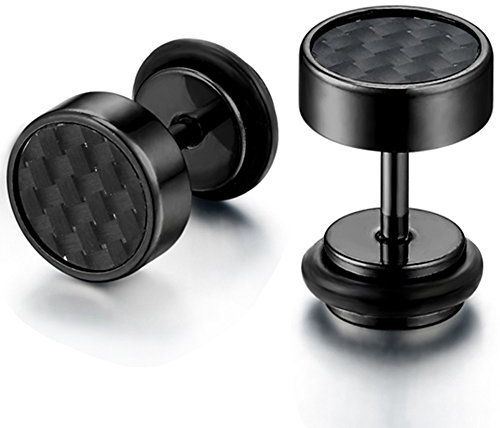 Flong Männer Ohrstecker Damen Ohrringe, 8mm Edelstahl Gestüt Stecker Kohlenstoff Carbon Fiber Kohlefaser Ohrringe Ohrstecker Ohrhänger Schwarz Fake Plug Tunnel Herren …