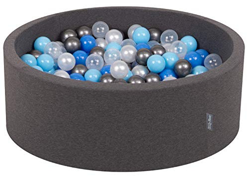 KiddyMoon Piscine À Balles pour Bébé Rond 90X30cm/200 Balles 7Cm Fosses À Boules Jouet Enfant, Gris Foncé:Perle/Bleu/Babyblue/Transparent/Argenté