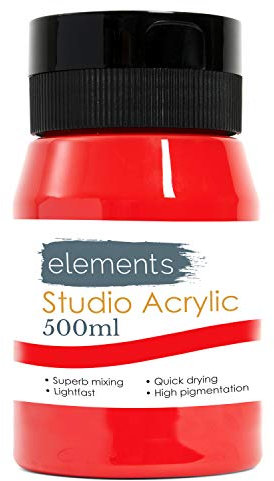 Elements 500ml Acrylic Paint 500 ml Tub - Quick Drying Acrylic Paints with High Pigment and Vibrant Colour Pigment Cadmium Red