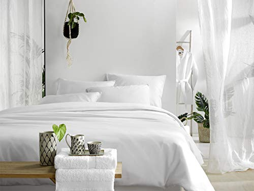 De Witte Lietaer Olivia Parure de lit qualité Satin Coton peigné, Blanc/White, 240x220 cm + 2 taies