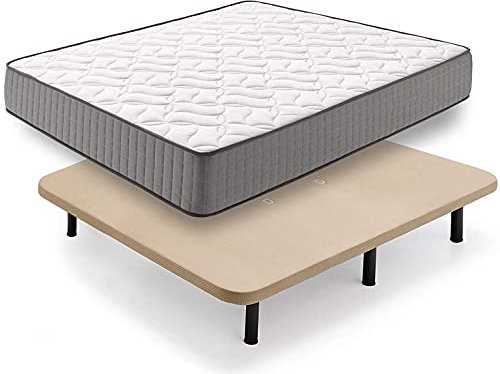 HOGAR24 FR81-Colchón Viscoelástico + Base Tapizada con Patas, Medida 135x190 cm, Núcleo Fresh Natur Alta Densidad Efecto Regenerador, Altura 30 cm