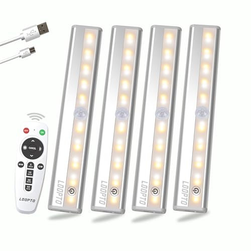 Under Cupboard Kitchen Lights with Remote, 20 LED Rechargeable Battery Operated Lights 4 Pack, Anywhere Stick-On Magnetic Night Light Bar for Cabinet, Closet, Wardrobe, Kitchen, Bedroom, 3 Colors